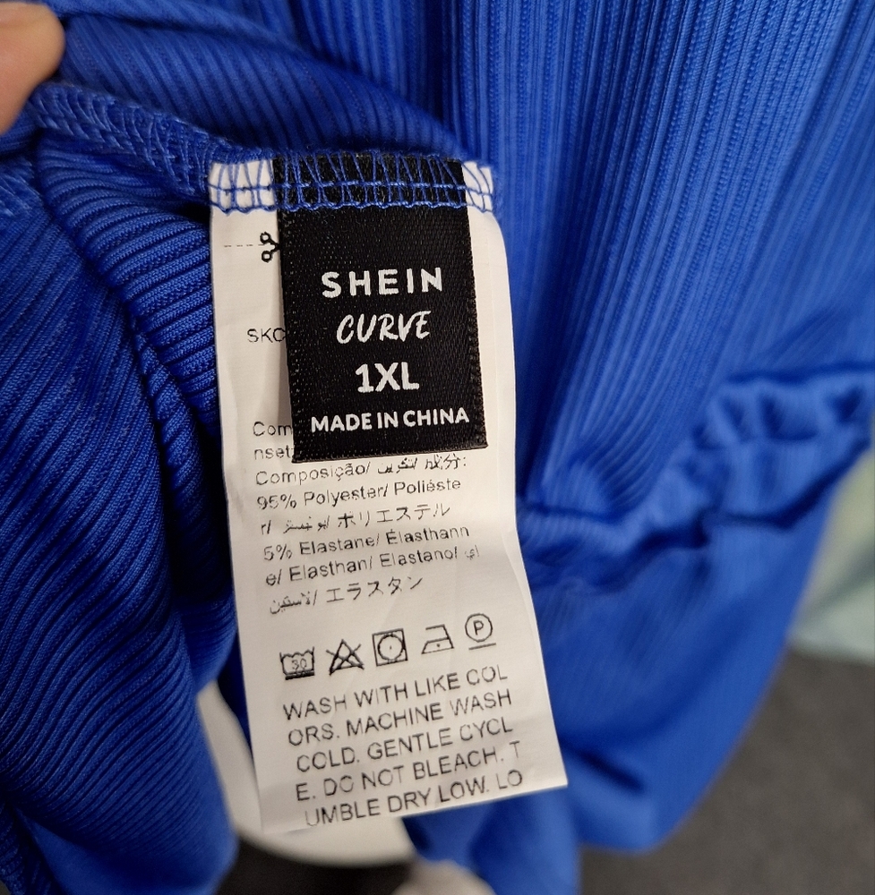 SHEIN Blue Tie Front V Neck Ribbed Peplum Tank Top - Picture 4 of 4